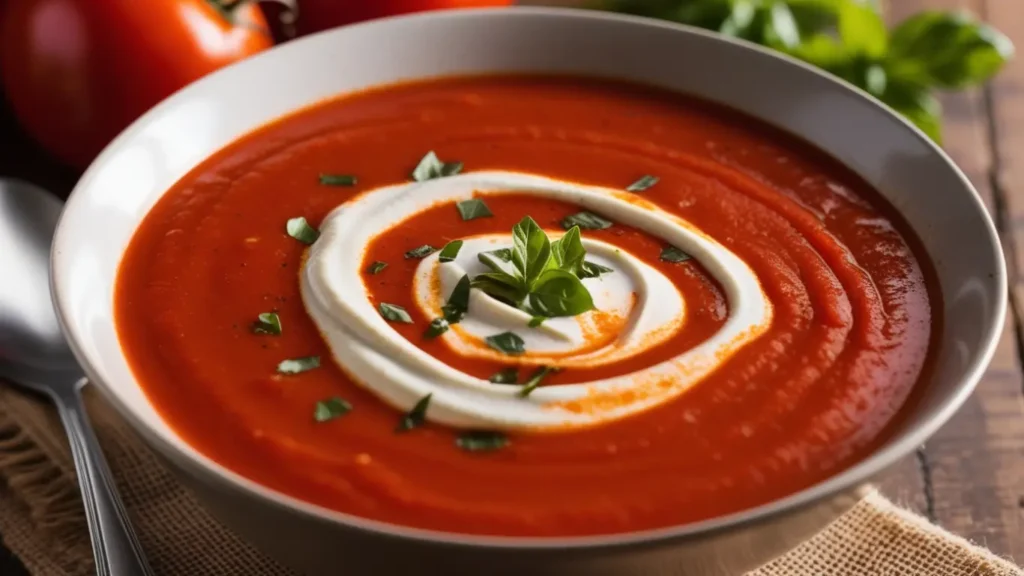 Tomato Soup with Red Pepper Cream